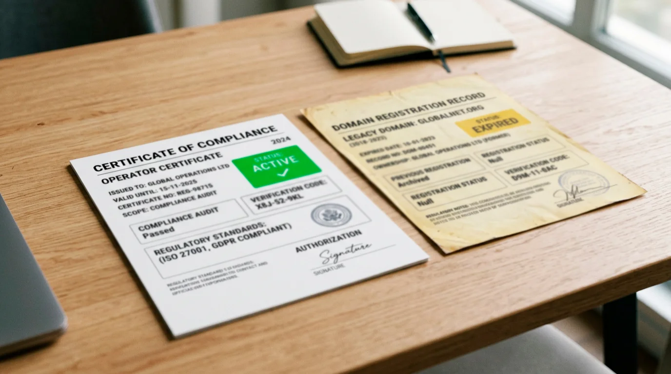 Two neutral licence records compared on a review desk